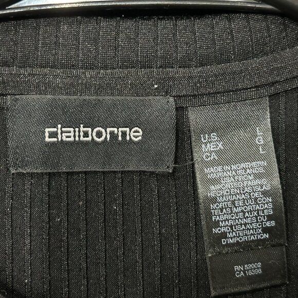 Claiborne Textured Ribbed Black Crew Neck T-Shirt Large Stretchy Short Sleeve - Picture 5 of 9